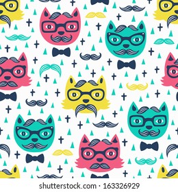 hipster cat seamless pattern 