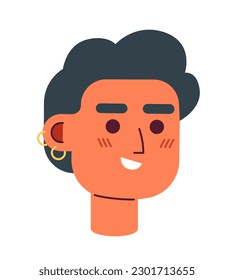 Hipster caucasian man with ear piercings semi flat vector character head. Smiling cool guy. Editable cartoon avatar icon. Face emotion. Colorful spot illustration for web graphic design, animation