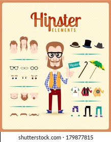 Hipster character with accessories in cartoon style.