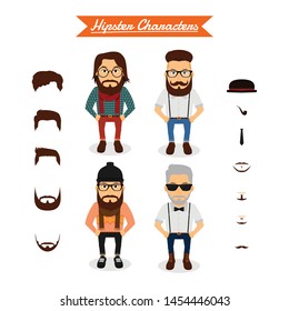 Hipster character design with hipster elements and icons.Vector illustration
