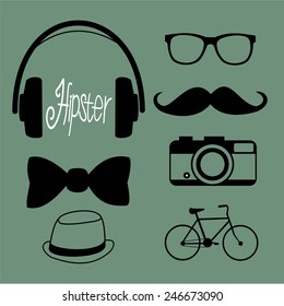 Hipster character  with hipster elements and icons