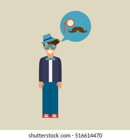 hipster character monocle and mustache vintage icon vector illustration eps 10