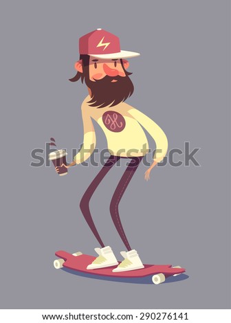 Similar – Image, Stock Photo Young bearded skater on asphalt road