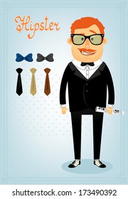 Hipster character pack for business man with accessory clothing and facial elements vector illustration