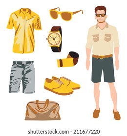 Hipster character pack for geek boy with accessory clothing 