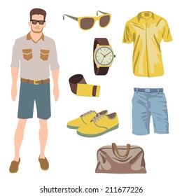 Hipster character pack for geek boy with accessory clothing 