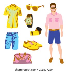 Hipster character pack for geek boy with accessory clothing 