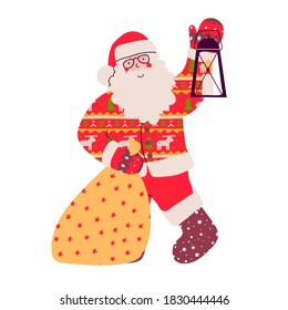 Hipster character santa claus in stylized jacket, Flat vector illustration.