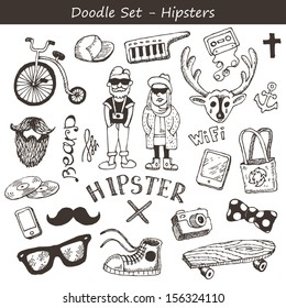 Hipster character, vector illustration with hipster elements and icons 