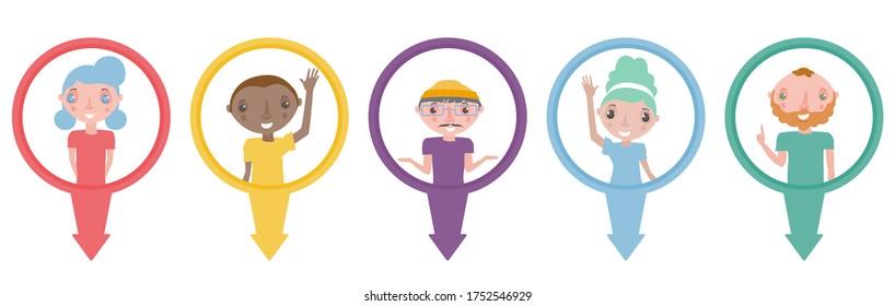 Hipster characters with pin.Vector illustration of colorful people in pin icons.
