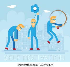 Hipster Characters Self Motivation Concept Urban Landscape City Street Background Creative Flat Design Vector Illustration