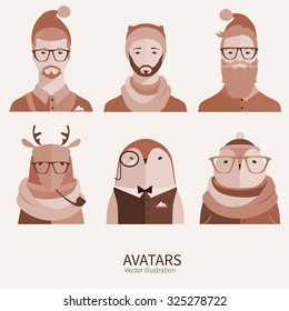 Hipster Christmas avatars in flat style. 