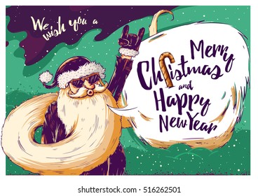 Hipster Christmas card or invitation flyer with Santa Claus. Vector Illustration