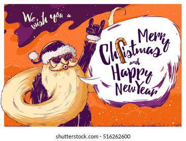 Hipster Christmas Card Or Invitation Flyer With Santa Claus. Vector Illustration