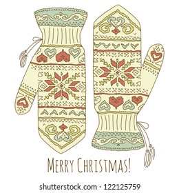 Hipster Christmas card with mittens