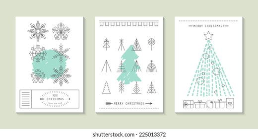 Hipster Christmas greeting card design with flat line icons