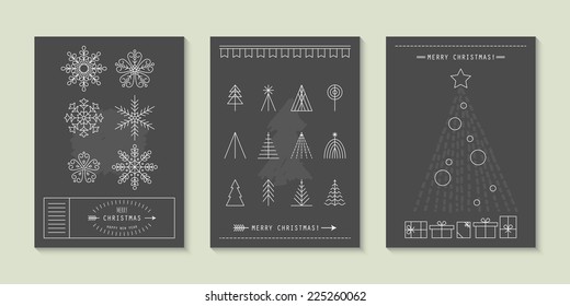 Hipster Christmas greeting card design with flat line icons