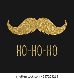 Hipster Christmas greeting card, gold mustache