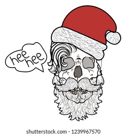 Hipster in christmas hat. Comic stories, cool hand-drawn holiday print.