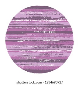 Hipster circle vector geometric shape with striped texture of ink horizontal lines. Old paint texture disc. Emblem round shape logotype circle with grunge background of stripes.
