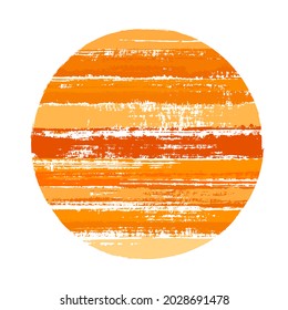 Hipster circle vector geometric shape with stripes texture of ink horizontal lines. Old paint texture disk. Label round shape logotype circle with grunge stripes background.