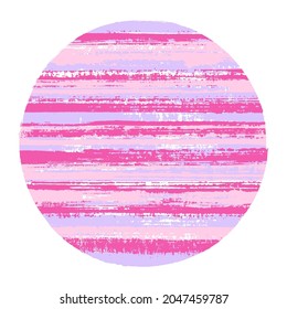 Hipster circle vector geometric shape with striped texture of ink horizontal lines. Old paint texture disc. Badge round shape logotype circle with grunge background of stripes.