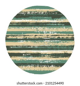 Hipster circle vector geometric shape with striped texture of paint horizontal lines. Old paint texture disk. Emblem round shape circle logo element with grunge background of stripes.