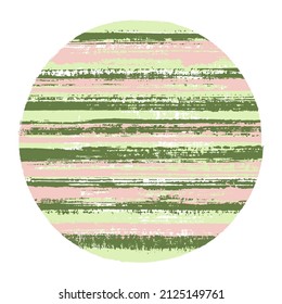 Hipster circle vector geometric shape with striped texture of ink horizontal lines. Old paint texture disk. Badge round shape circle logo element with grunge background of stripes.