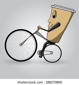 Hipster coffee cup to go on bicycle