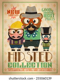 Hipster collection ,animal hipsters retro card