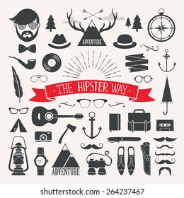 Hipster collection A set with hand drawn retro elements