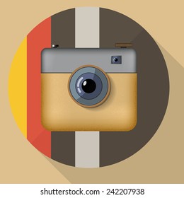 Hipster colorful realistic photo camera icon with shadow.