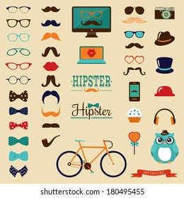 Hipster Colorful Retro Vintage Vector Icon Set