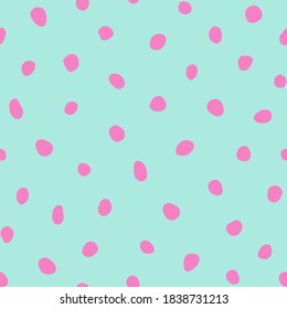 Hipster colorful seamless polka dot pattern. Vector irregular abstract texture with random hand drawn spots.