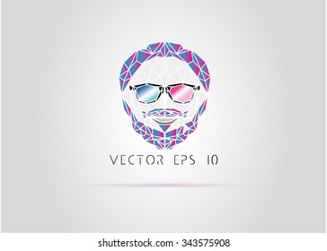 Hipster concept with hair, glasses, low poly style