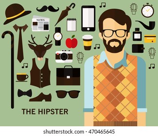 the hipster consept background. Flat icons.