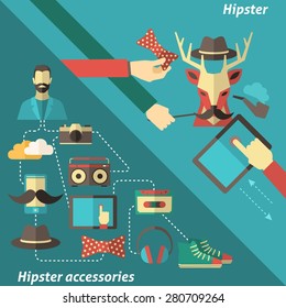 Hipster corner set with flat modern fashion accessory elements isolated vector illustration
