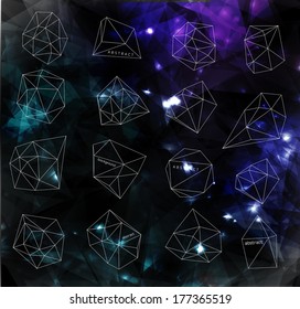 Hipster cosmic  bubble and label, polygonal triangles and space background