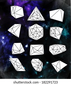 Hipster cosmic  bubble and label, polygonal triangles and space background