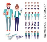 Hipster couple. Front, side, back, 3/4 view animated characters. Constructor with various views, hairstyles. Cartoon style, flat vector illustration.