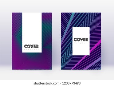 Hipster cover design template set. Neon abstract lines on dark blue background. Classic cover design. Attractive catalog, poster, book template etc.