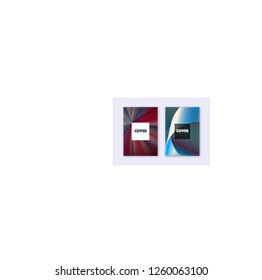 Hipster cover design template set. Red white blue abstract lines on dark background. Curious cover design. Delicate catalog, poster, book template etc.