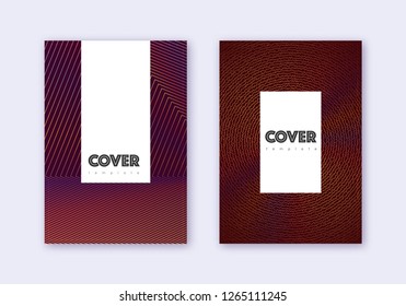 Hipster cover design template set. Orange abstract lines on wine red background. Classic cover design. Gorgeous catalog, poster, book template etc.