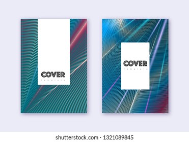 Hipster cover design template set. Red white blue abstract lines on dark background. Classy cover design. Stunning catalog, poster, book template etc.