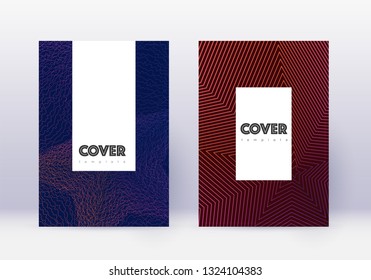 Hipster cover design template set. Violet abstract lines on dark background. Comely cover design. Authentic catalog, poster, book template etc.
