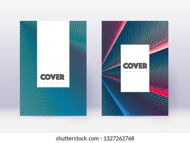 Hipster cover design template set. Red abstract lines on white blue background. Classy cover design. Pleasant catalog, poster, book template etc.