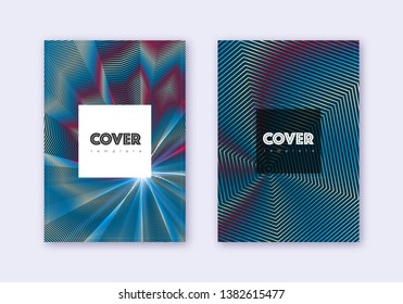 Hipster cover design template set. Red white blue abstract lines on dark background. Curious cover design. Exquisite catalog, poster, book template etc.