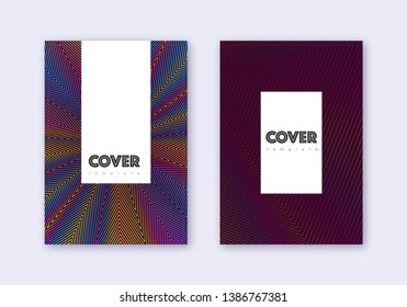 Hipster cover design template set. Rainbow abstract lines on wine red background. Classy cover design. Extra catalog, poster, book template etc.