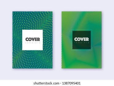 Hipster cover design template set. Green abstract lines on dark background. Cool cover design. Exquisite catalog, poster, book template etc.