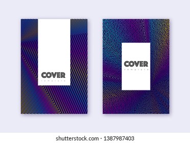 Hipster cover design template set. Rainbow abstract lines on dark blue background. Classic cover design. Unequaled catalog, poster, book template etc.